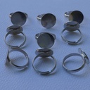 Bague réglable plateau rond fond plat 14 mm Argentée