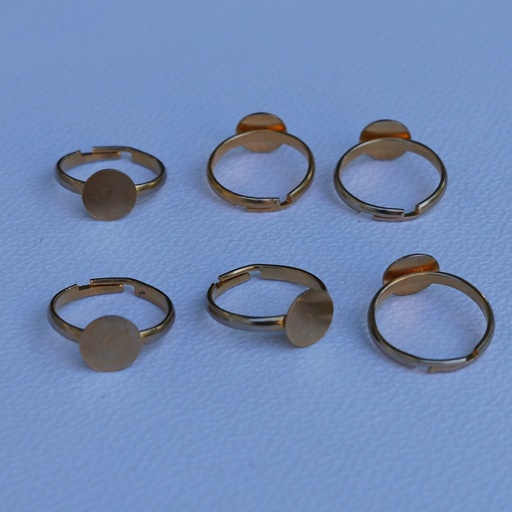 [App-00026] Bague réglable plateau rond fond plat 10 mm Dorée