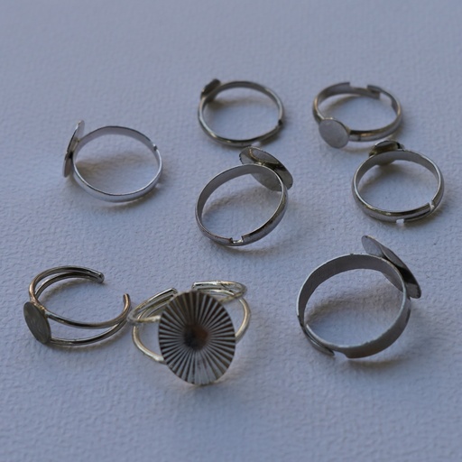 [App-00027] Bague réglable plateau rond fond plat Argentée